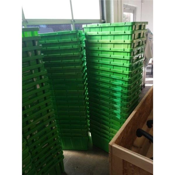 2 STACKS OF GREEN BINS - VARIOUS QUALITY, SOME BROKEN