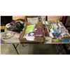 Image 4 : 3 TRAY SOF NEW BANDANAS, SHIRTS AND SLIPPERS, PLANTER HOLDER AND METAL STAND