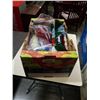 Image 1 : BOX OF CHRISTMAS BALL ORNAMENTS, WALL HANGING, TREE SKIRT AND MORE