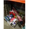 Image 1 : 3 BOXES OF CHRUSTMAS DECOR, GLOW BUDDIES, PICTURE FRAMES AND ROLL OF FABRIC