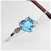Image 2 : NEW 10KT. WHITE GOLD 6.5MM X 6.5MM GENUINE BLUE TOPAZ (1CT) & DIAMOND (0.04CTS) HEART RING, W/A $186