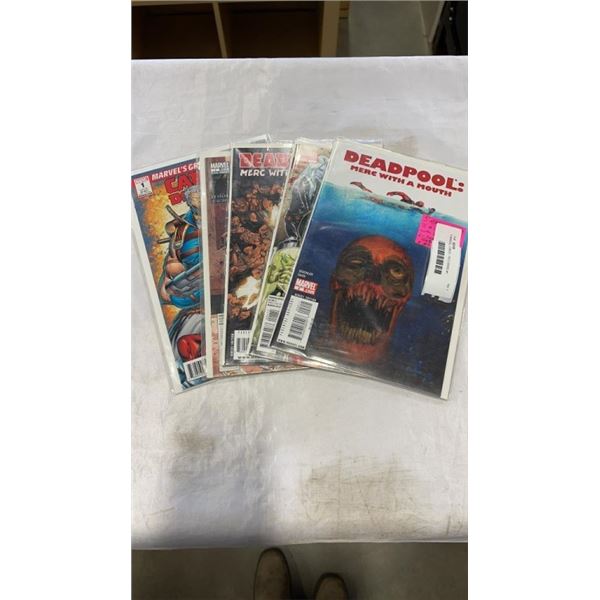 5 MARVEL COMICS - INCLUDING #1 DEADPOOL W/ VARIANT, 1 DEADPOOL AND CABLE, AND #2 DEADPOOL