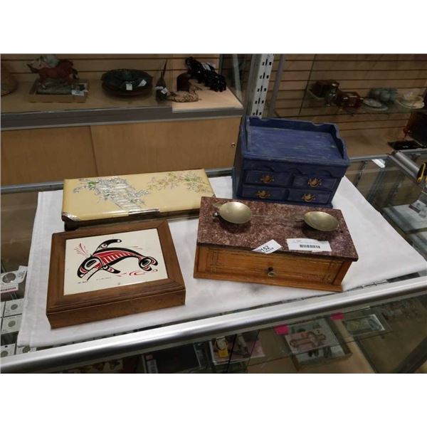 JEWELRY BOX, FIRST NATIONS BOX, VINTAGE SCALE AND VINTAGE PHOTO ALBUM