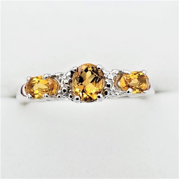 NEW STERLING SILVER 5MM X 3.57MM GENUINE CITRINE RING, 0.54CTS, W/A $635.00, SIZE 7