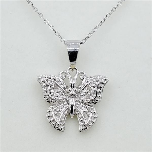 NEW STERLING SILVER DIAMOND BUTTERFLY PENDANT WITH STERLING CHAIN, 0.02CTS, W/A $855.00,