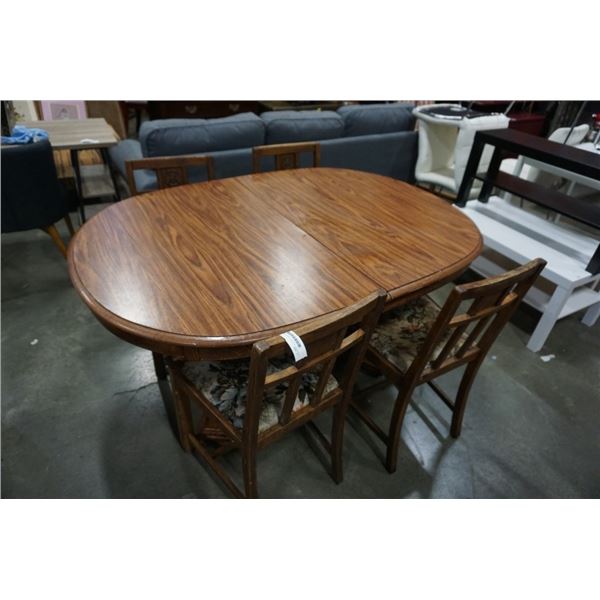 OAK DINING TABLE WITH 4 CARVED WOOD CHAIRS