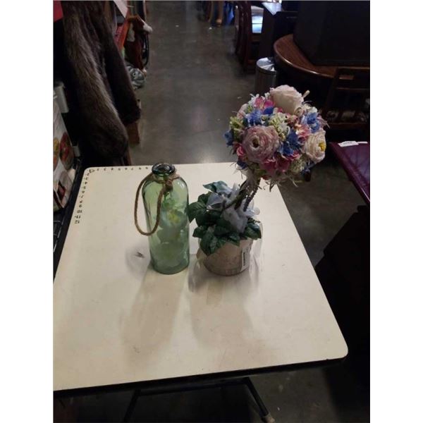 18" ARTIFICIAL BOUQUET WITH CERAMIC BASE AND ARTIFICIAL FLOWER IN MILK BOTTLE