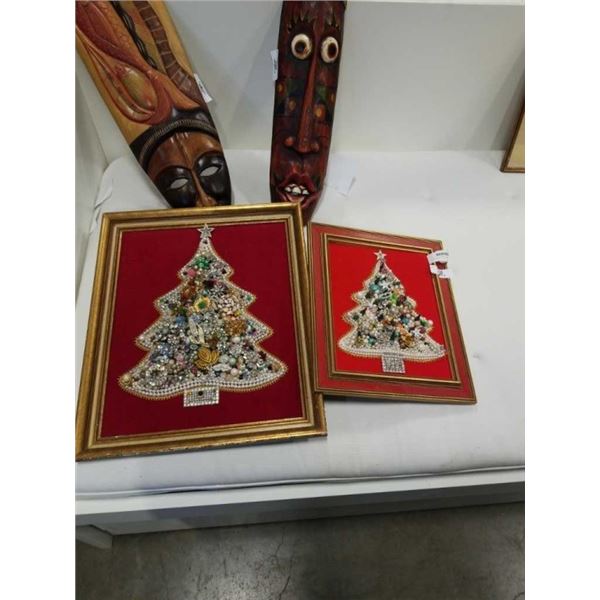 2 JEWELRY CHRISTMAS TREE ART PIECES