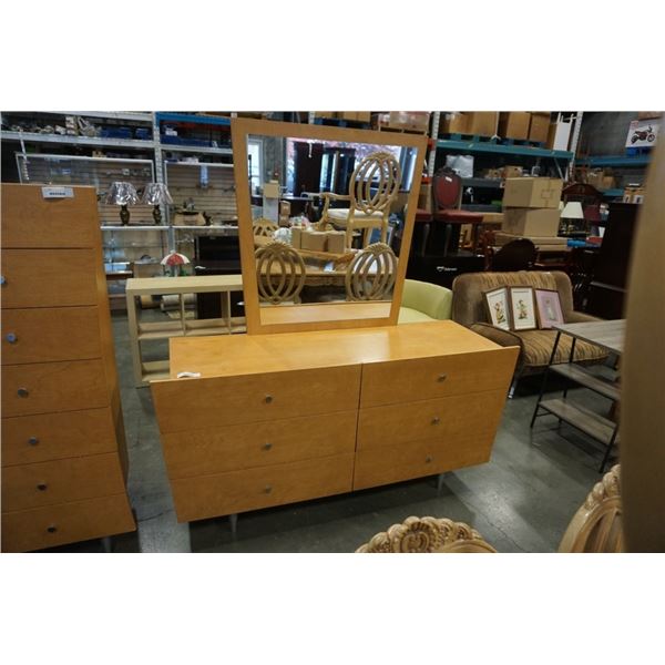 MODERN 6 DRAWER HUPPE MAPLE FINISH DRESSER