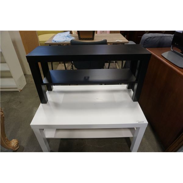 WHITE IKEA COFFEE TABLE AND BLACK IKEA SHOE RACK