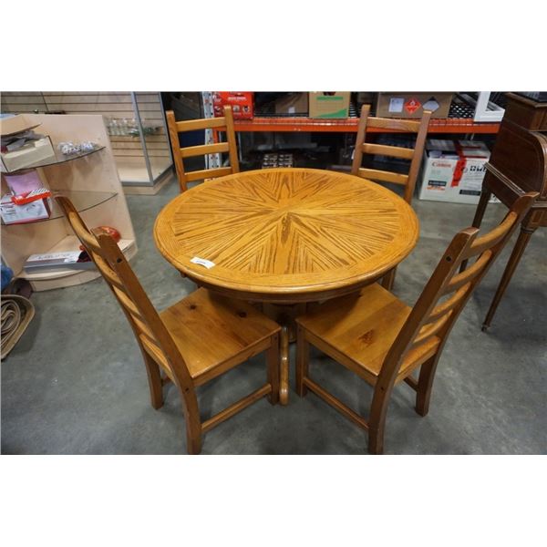 OAK DINING TABLE WITH 4 PINE CHAIRS