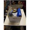 Image 1 : BOX OF MISC ITEMS - CLOCK RADIO, PRACTICE GOLF BALLS, PENS, ETC