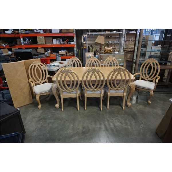 WHITE DINING TABLE WITH 8 CHAIRS AND 2 LEAFS