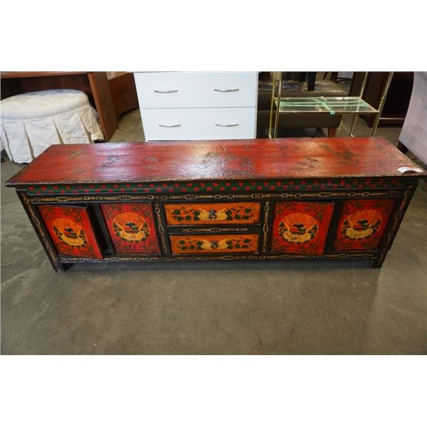 HAND PAINTED LOW SIDEBOARD - 20 INCHES TALL 65 INCHES LONG