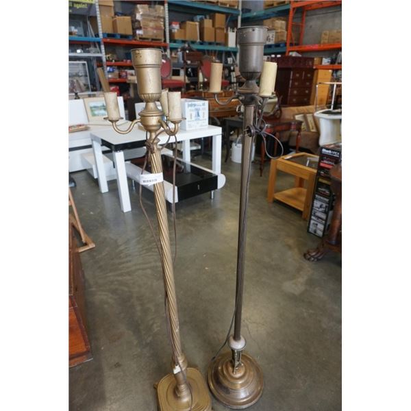 2 ANTIQUE BRASS TRI LIGHT FLOOR LAMPS