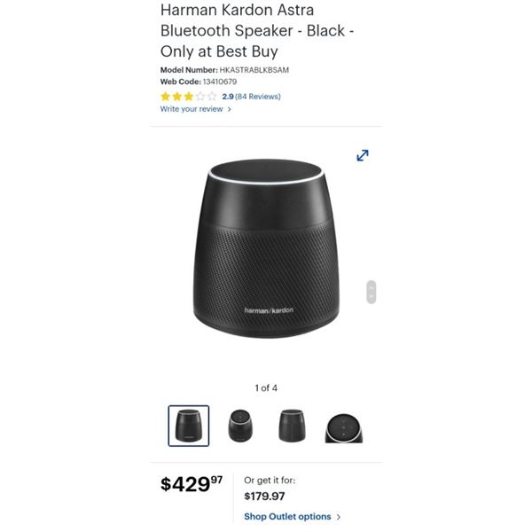 Harman Kardon Astra Bluetooth Speaker - Black - Retail $429.97