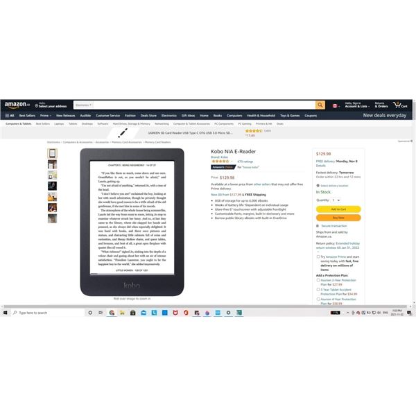 Kobo NIA E-Reader tested and working Retail $130