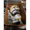 Image 2 : 2 BOXES OF VINTAGE COLLECTABLES, COLONIAL STYLE ELECTRIFIED LAMP, BED WARMER
