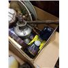 Image 5 : 2 BOXES OF VINTAGE COLLECTABLES, COLONIAL STYLE ELECTRIFIED LAMP, BED WARMER
