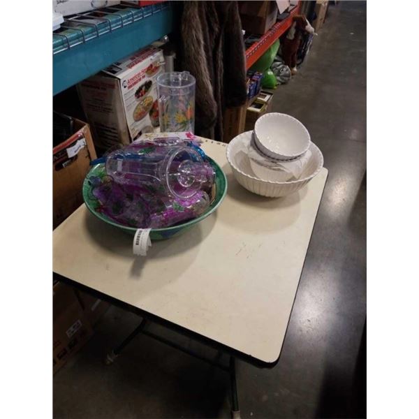 LARGE FRUIT BOWL, JUGS AND CUPS WITH PORCELAIN 5 BOWL SET