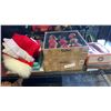 Image 1 : LOT OF TREE SKIRTS, DECORATIVE STOCKINGS AND 4 BOXES OF ORNAMENTS