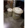 Image 1 : 2 CROCKS AND TWO LIDS - #4 AND #1 CROCK, #1 AND #3 LIDS