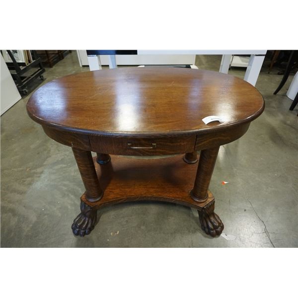 ANTIQUE OVAL 1 DRAWER PAWFOOT TABLE