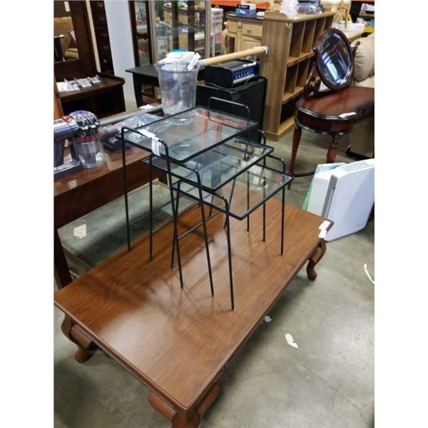 3 RETRO MCM NESTING GLASSTOP ENDTABLES