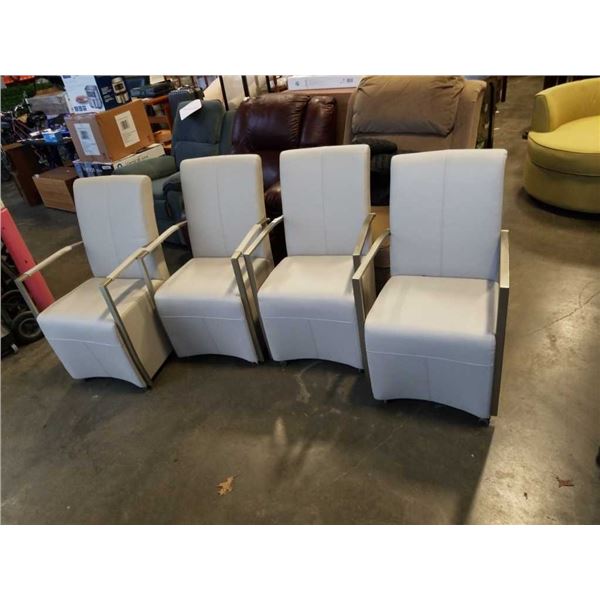 4 MONTANA WHITE LEATHER ROLLING DINING CHAIRS