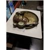 Image 1 : BRASS DECORATIVE PLATTERS, METAL HORSE FIGURE AND BAROMETER
