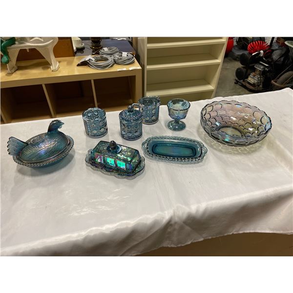 BLUE CARNIVAL GLASS DISHES