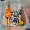 Image 1 : BOX OF 13" HEDGE TRIMMER, LARGE WRENCHES AND OTHER TOOLS