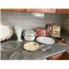 Image 3 : Asst Platters, Ornate Butter Dish, Huge Lot of Cookbooks, Milk Glass, Corning Ware