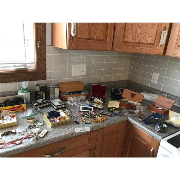 Asst Costume Jewellery, Asst Watches, Coal Samples, Asbestos Fibre Samples, Fr.Hotz Harmonica, Vario