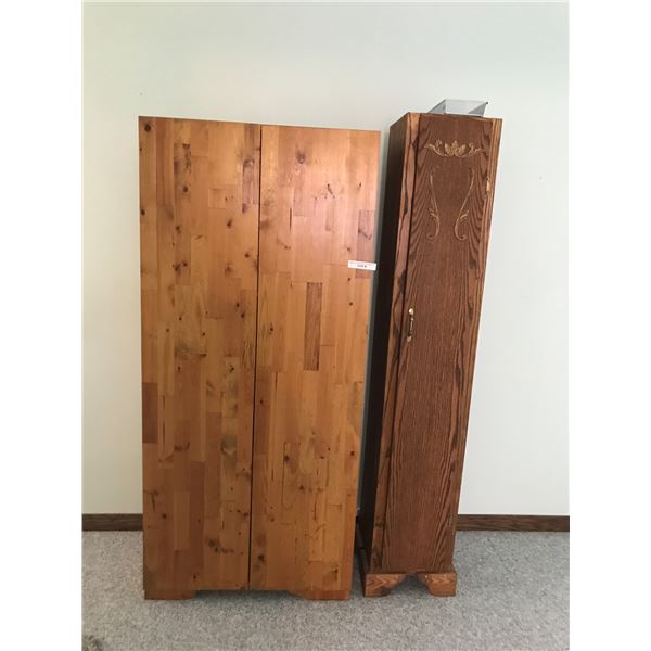 2 Wood Storage Cabinets w Wood Shelves