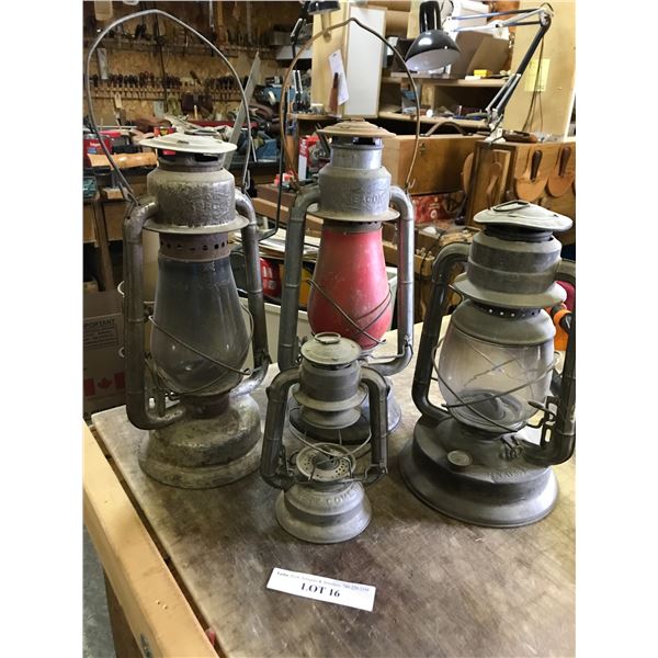 4 antique Beacon oil lamps