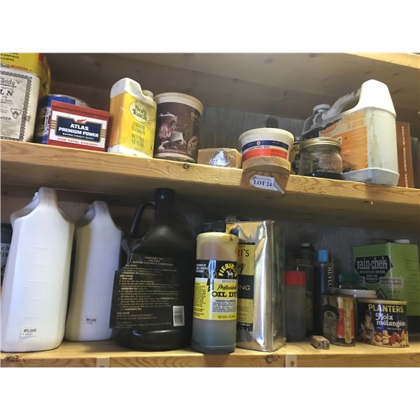 Huge assortment of leather dips, oil, thinner, repellent & wax