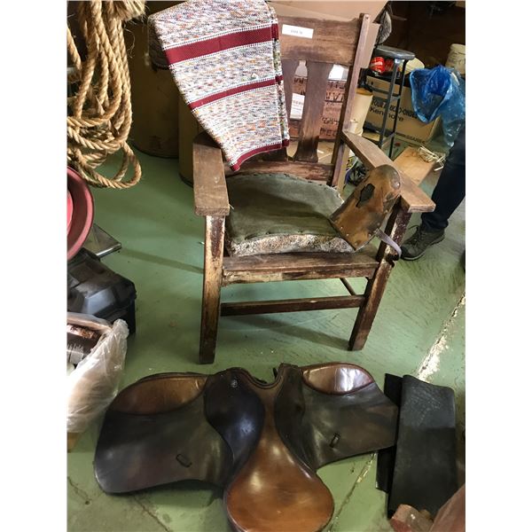 Antique Wood Chairs, Saddle Parts & Blanket