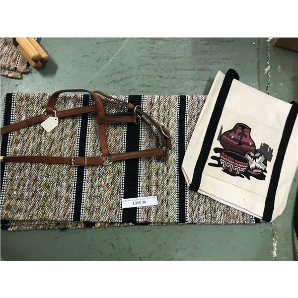 Leather halter, bag, western saddle blanket