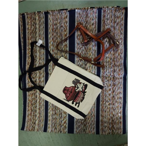 Bag, western saddle blanket, leather halter