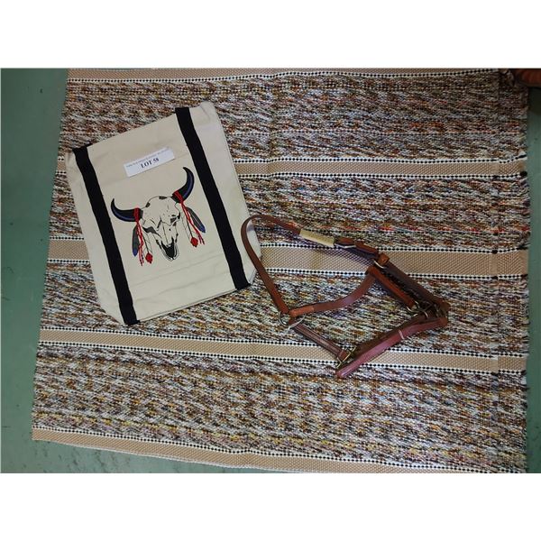 Leather halter, bag, western saddle blanket
