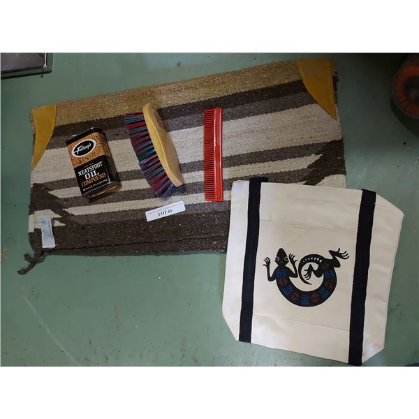 Western saddle Blanket, brush, comb, bag, Neatsfoot Oil