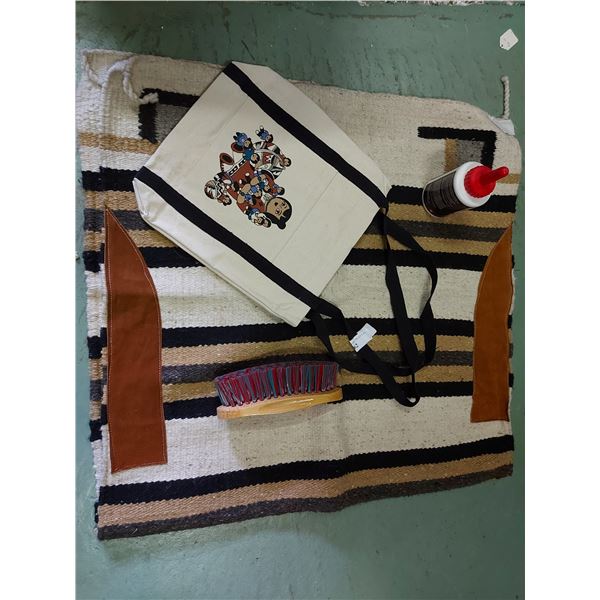Western saddle Blanket, bag, brush, Fiske's Hoof & Hide Balm