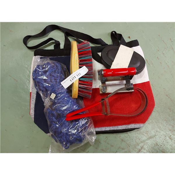 Brush bag, brushes and hay net