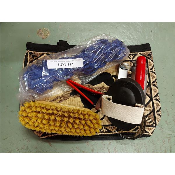 Brushes, brush bag, and hay net