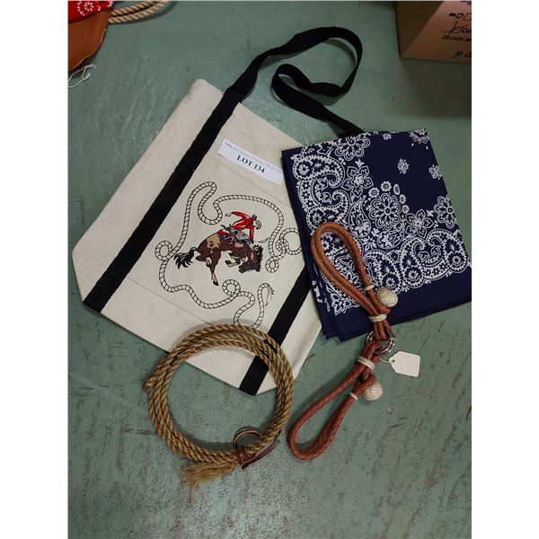 Hobbles, tie down, scarf and bag