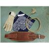 Image 1 : Scarf, leather hobbles, LH leather gloves, tie down rope