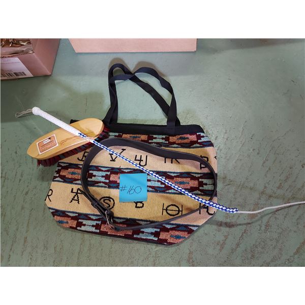 Bag, handmade leather belt, brush, whip