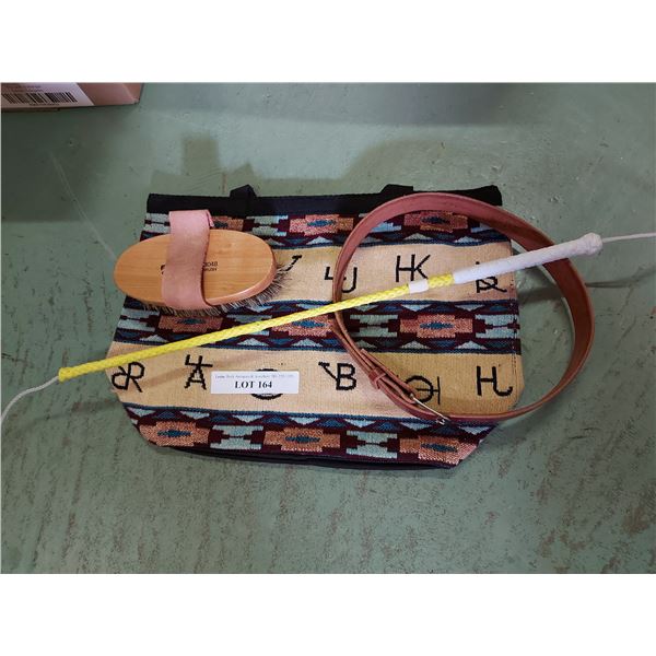 Rustler brush, handmade leather belt, bag whip