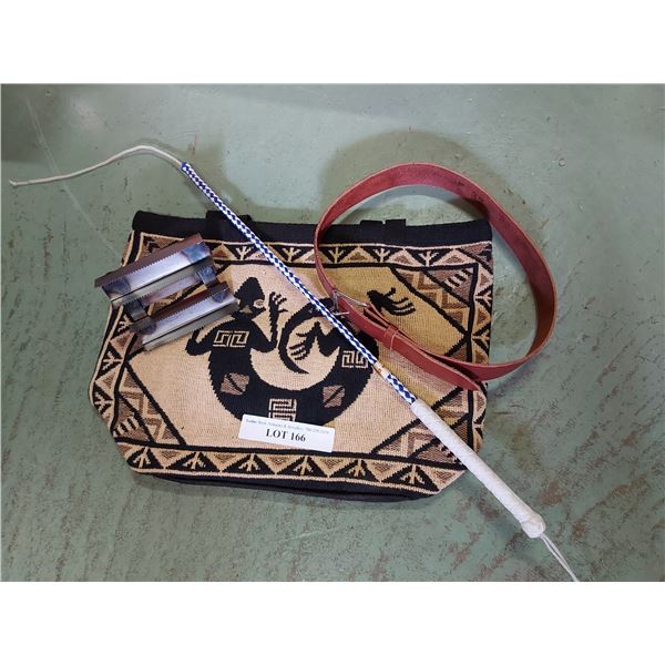 Curry comb, whip, belt -  handmade leather, bag